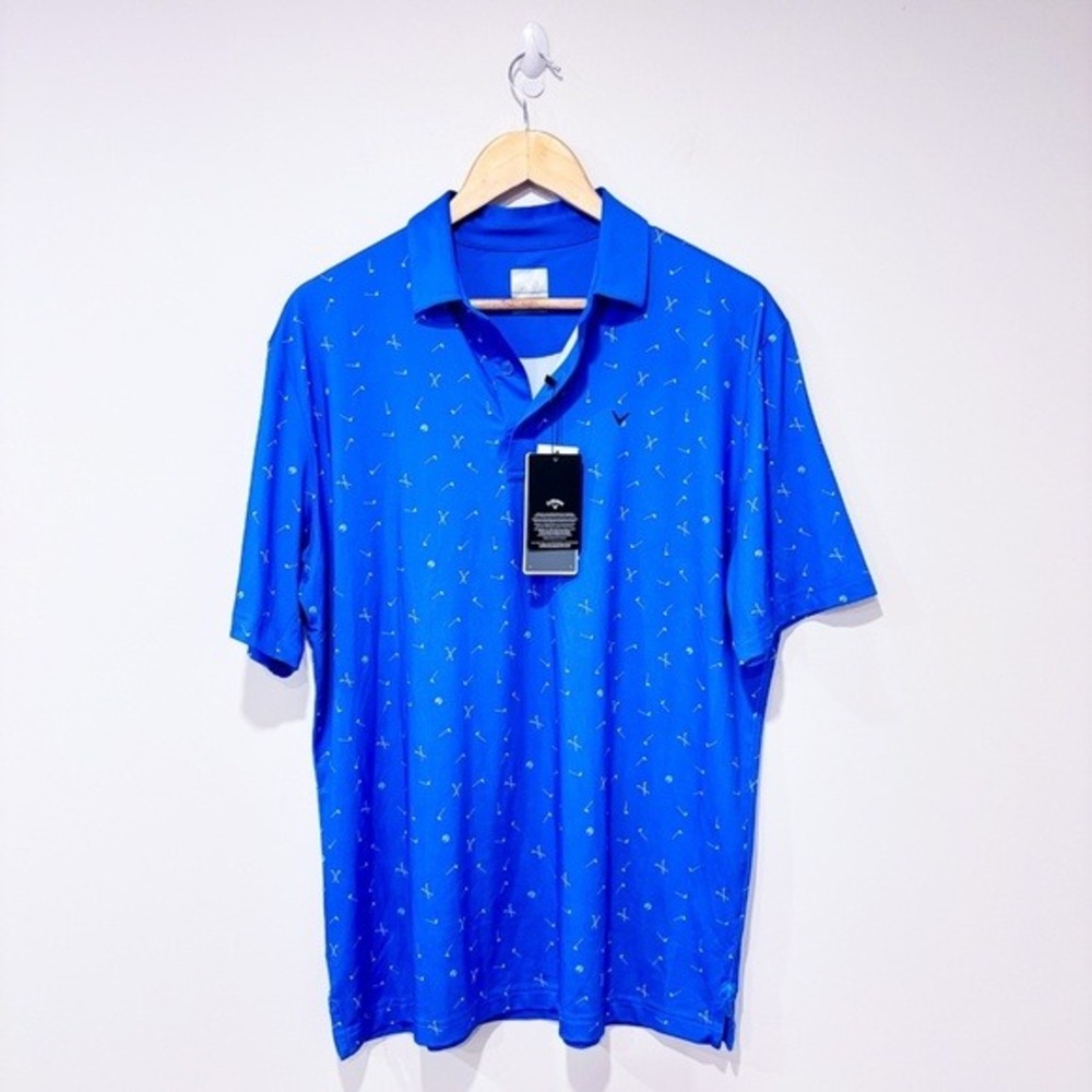 CALLAWAY Bright Blue‎ Golf Polo All Over Golf Print Stretch Medium